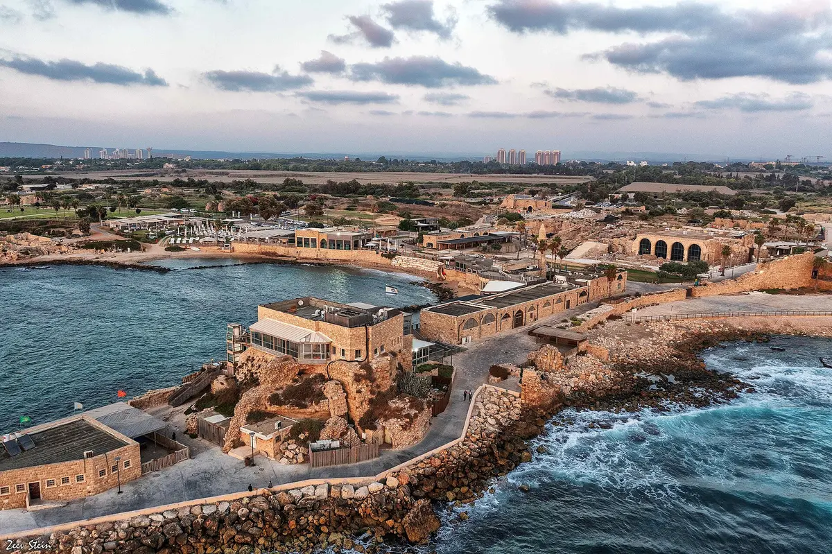 Roman and Crusader ruins by the sea at Caesarea National Park